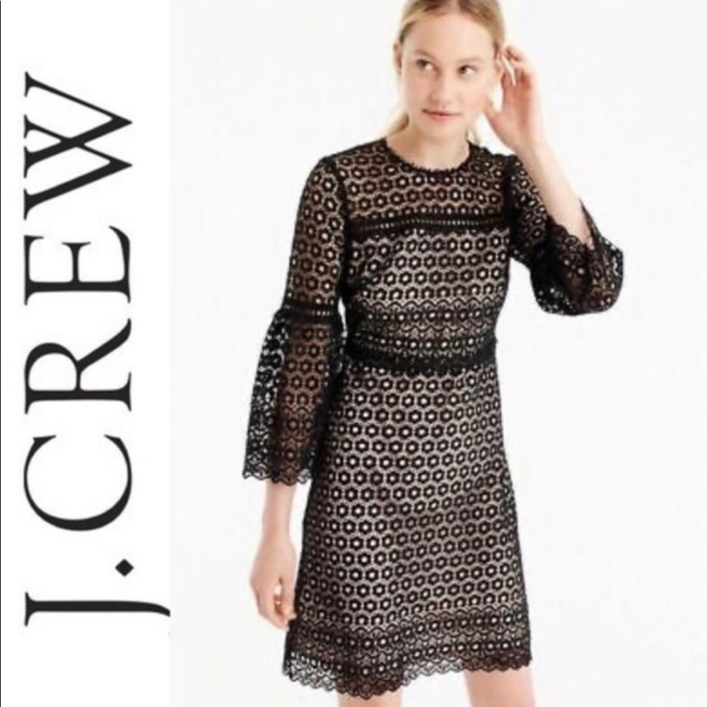J.Crew BLACK Bellsleeve Eyelet daisy lace dress 00